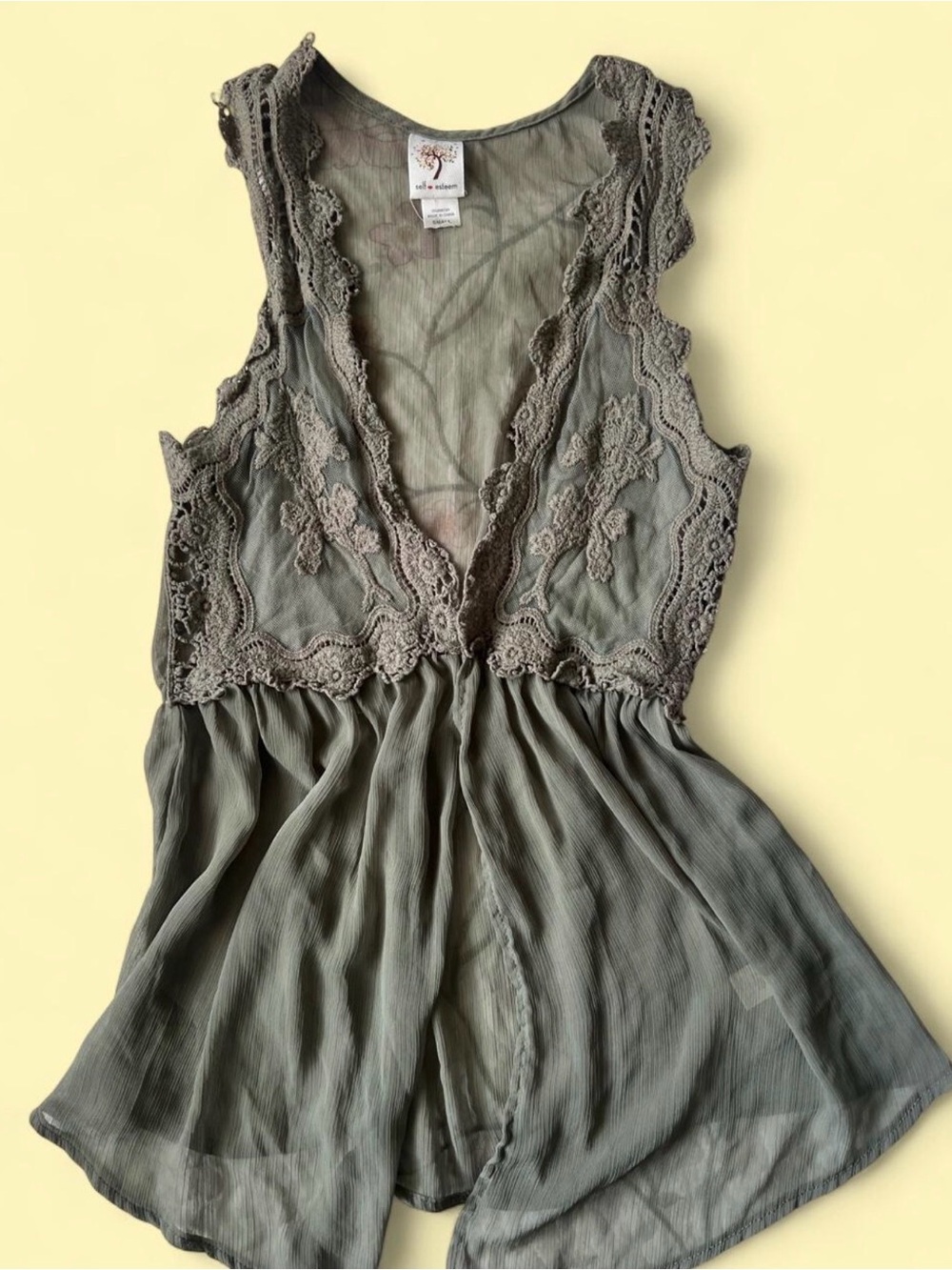 fairy whimsical Olive Crochet-Trim Sleeveless Top